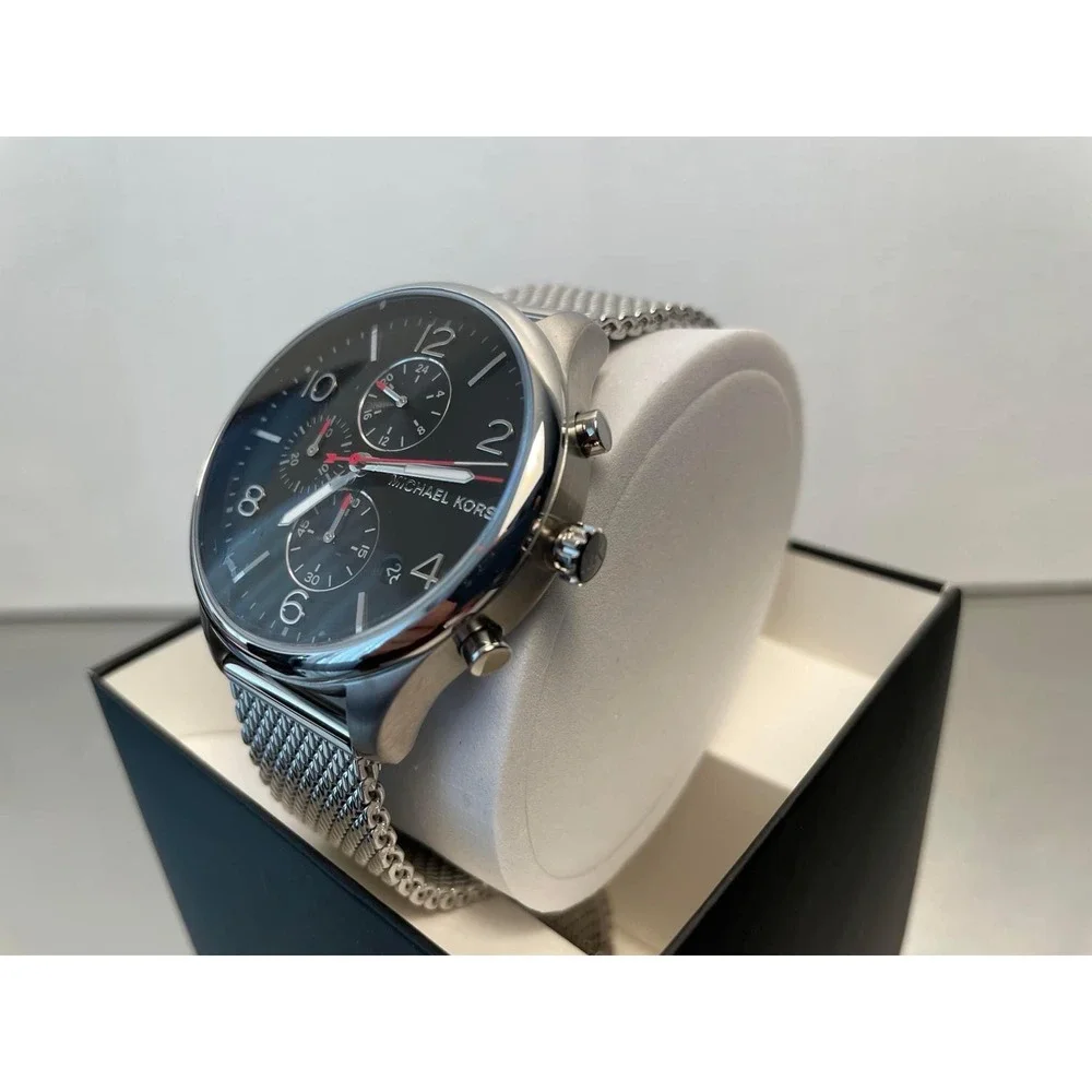 Michael Kors Gage Chronograph Black Dial Silver Mesh‎ Bracelet Mens Watch MK8827